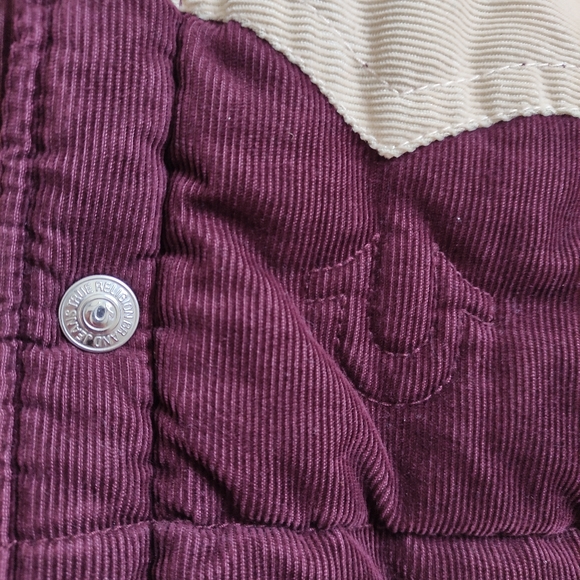 True Religion Burgundy Cream Corduroy Vest Women's L Run Small Y2K - Picture 2 of 11